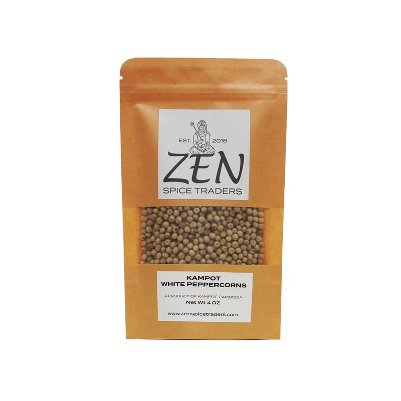 Organic Kampot White Peppercorns | Zen Spice Traders | 4 Ounce Pack Of 1