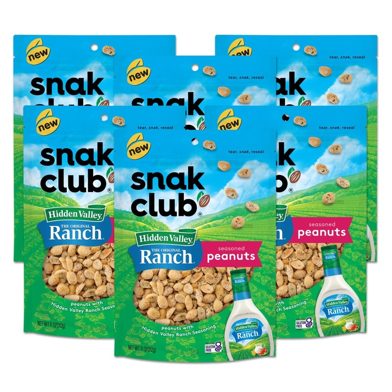 Snak Club Roasted Peanuts With Hidden Valley Ranch Seasoning, Savory Peanut Snacks, Certified Gluten Free, 11 Oz Resealable Bag