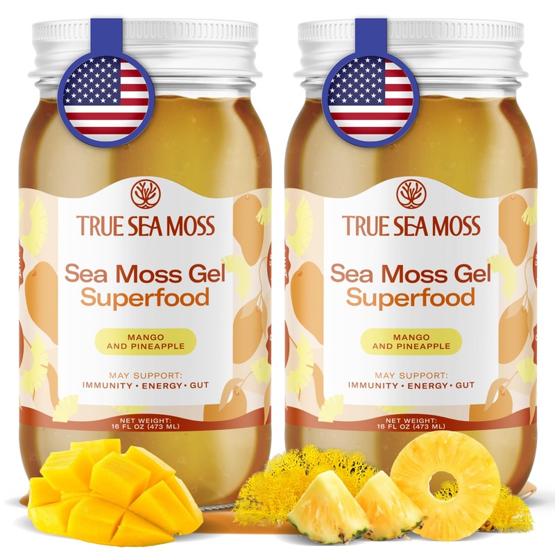 Trueseamoss Sea Moss Gel – Made In Usa – Wildcrafted Seamoss, Fresh Fruits & Sea Vegetables – Mango/Pineapple, Pack Of 2 (Labels