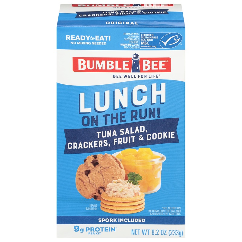 Bumble Bee Lunch On The Run Tuna Salad With Crackers Kit, 8.2 Oz – Ready To Eat, Includes Crackers, Cookie & Peaches – Wild Caug