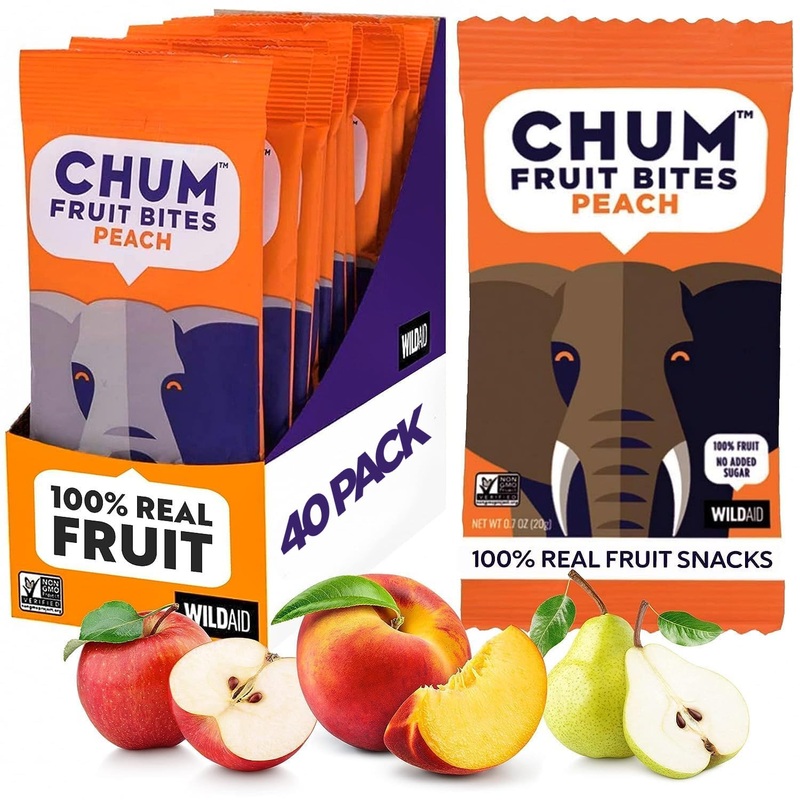 Chum Fruit Bites 100% Real Fruit Snacks | Peach, 40 Pack | Non-Gmo, No Added Sugar Or Preservatives | Top 12 Allergen And School