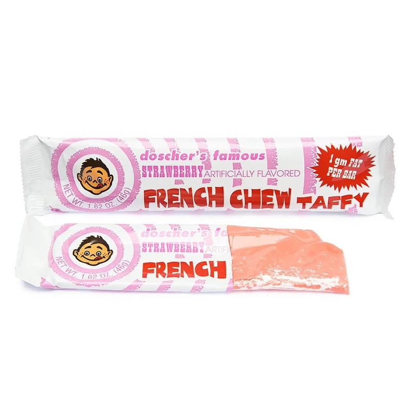 Doscher’s French Chew Taffy Bars – Strawberry: 24-Piece Box