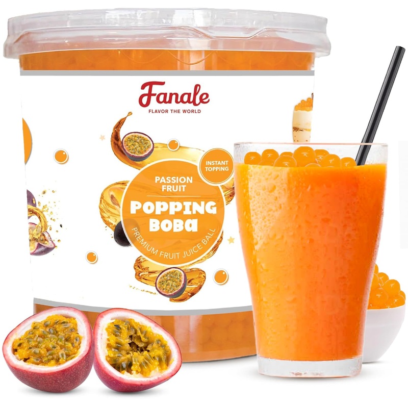 Fanale Passion Fruit Popping Boba Pearls, Vegan, Non Gmo, Gluten Free, Fat Free, Perfect For Bubble Tea, Smoothies, Ice Cream, D