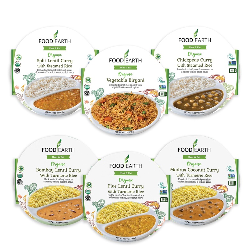 Food Earth Ready To Eat Indian Meals – Six Flavor Variety Pack – Organic, Microwavable, Premade & Quick – Lunch & Dinner Pack (6