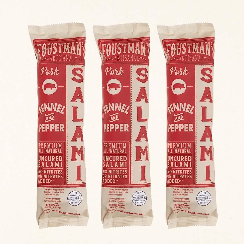Foustman’S Salami Pork Fennel And Pepper Artisanal, Nitrate-Free, Naturally Cured, Gluten-Free, Dairy-Free, Pack Of 3, 8 Oz Each