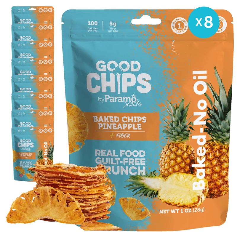 Good Chips Baked Crunchy Pineapple – Crispy, Oil Free, Healthy, Naturally Sweet Dried Fruit Snacks – 1 Oz – Pack Of 8