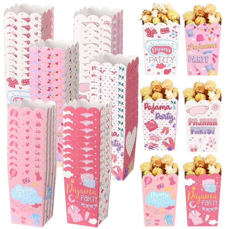 Honoson 60 Pcs Mini Pajama Party Popcorn Boxes 2.09 X 2.44 X 3.94 Inch Sleepover Mini Sleepover Favor Treat Boxes Slumber Birthd