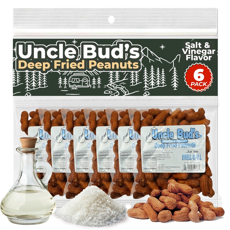 Uncle Bud’S Deep Fried Peanuts In Shell (6-Pack) | Salt And Vinegar Peanuts, Salted Peanuts In The Shell, Shelled Peanuts Snack