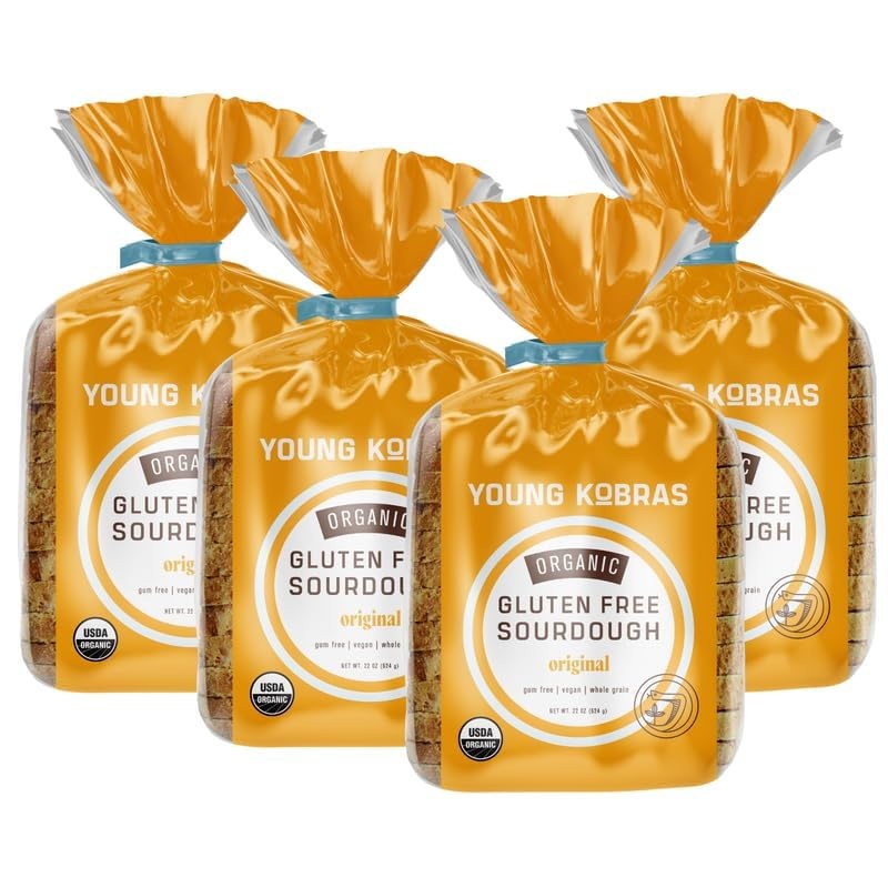 Young Kobras Organic, Gluten-Free Original Sourdough Bread 22Oz (4-Pack) – Allergen Friendly, Vegan, Gum-Free, Simple Ingredient