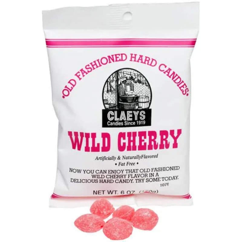 Claeys Hard Candy Drops Bags – Wild Cherry: 12-Piece Box