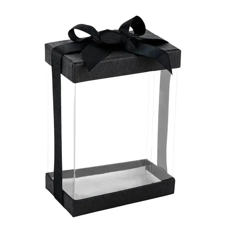 Clear Black 7X5X3″ Gift Boxes 6 Pack Bakery Boxes With Base Lid & Ribbon
