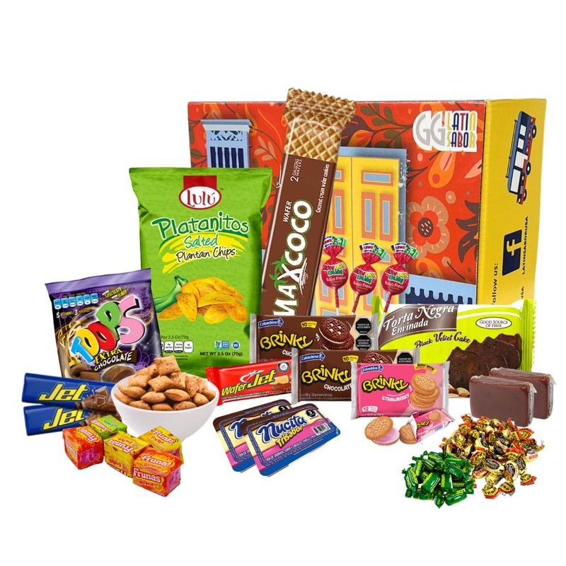 Colombian Assortment Candy Food Sweet Snacks Gift Crate Box Assorted Cookies, Chips & Candies Mix Variety Pack, Popular Sweets,