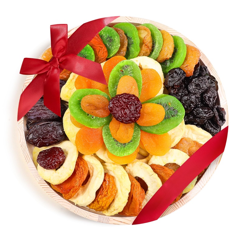 Dried Fruit Gift Basket – Gourmet Dry Fruit Tray In Wooden Platter – Healthy Snack Food Gift Basket For Women And Men – Perfect