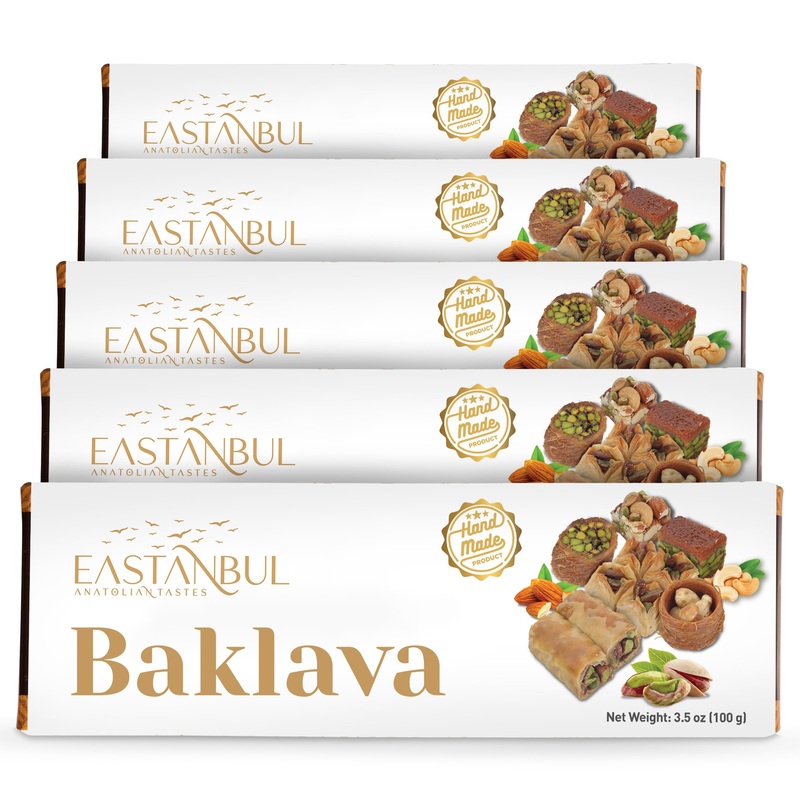 Eastanbul Baklava, 5 Packs Baklava Gift Box, Baklava Pastry, Middle Eastern Sweets Gift Box, Premium Gourmet Desserts, Baklava P