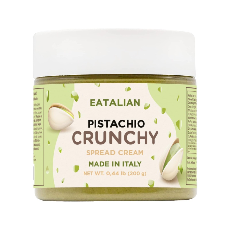 Eatalian By Amz Better Spreadable Crunchy Pistachio Cream 7 Oz/200 Gr, Pistachio Cream With Grains, Protein Paste, Sweet Taste,