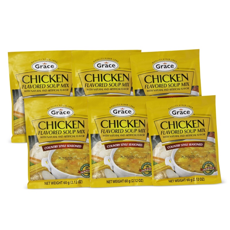 Grace Chicken Flavored Soup Mix 2.12Oz – 6 Pack – Jamaican Country Style Seasoned Chicken Soup Mix – Packaged Dry Soup Mix Packe