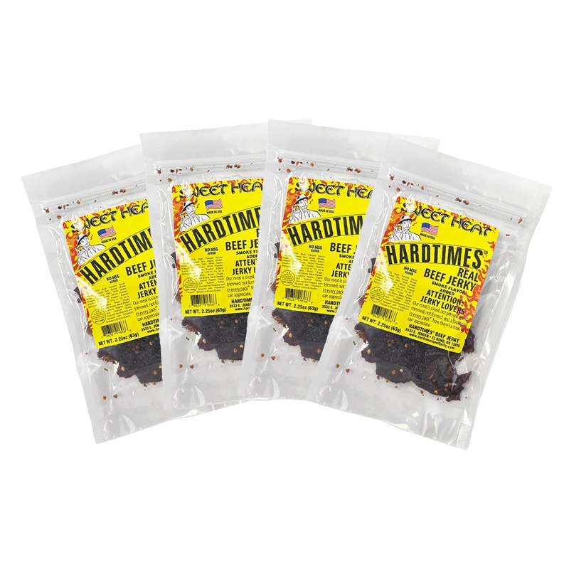 Hardtimes Handcrafted Beef Jerky – Sweet Heat Flavor – 4 Pack Of 2.25 Oz Bags