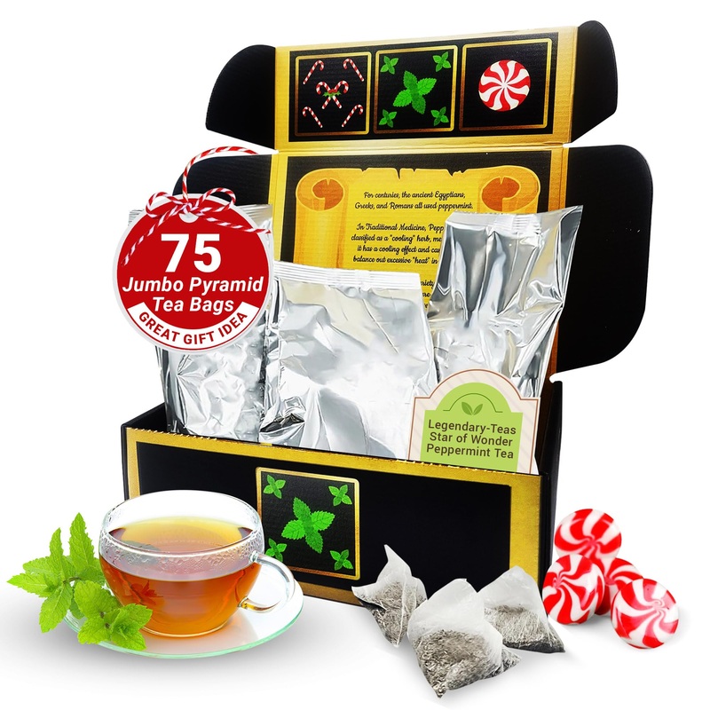 Legendary-Teas Star Of Wonder Peppermint Pyramid Tea Bags 75 Pack Sealed In Foil Pouches (Pure Peppermint Tea, 75 Pack Box)