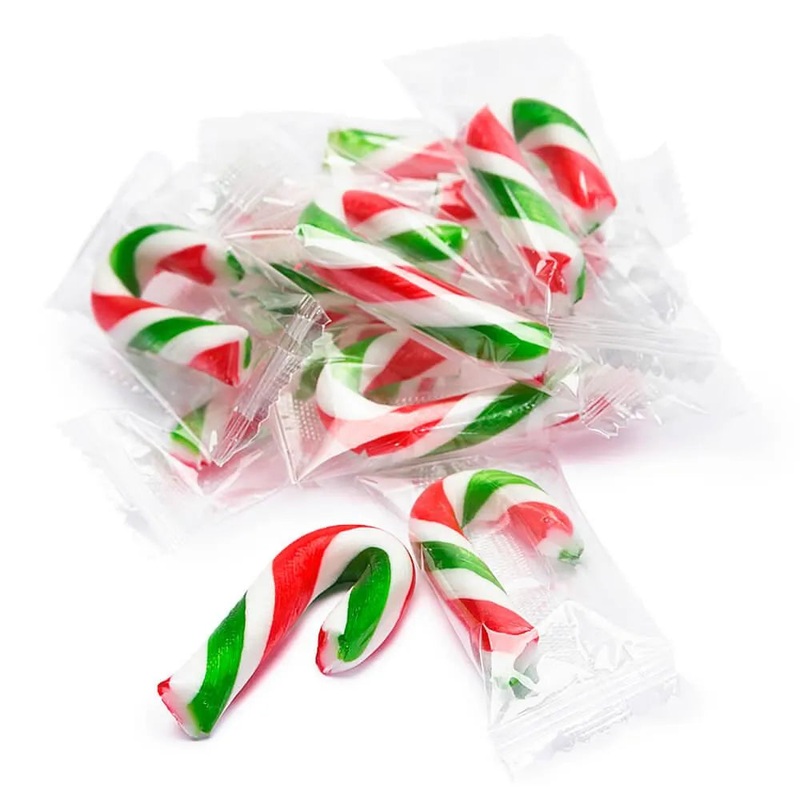 Mini Candy Canes – Red, Green, and White: 100-Piece Tub