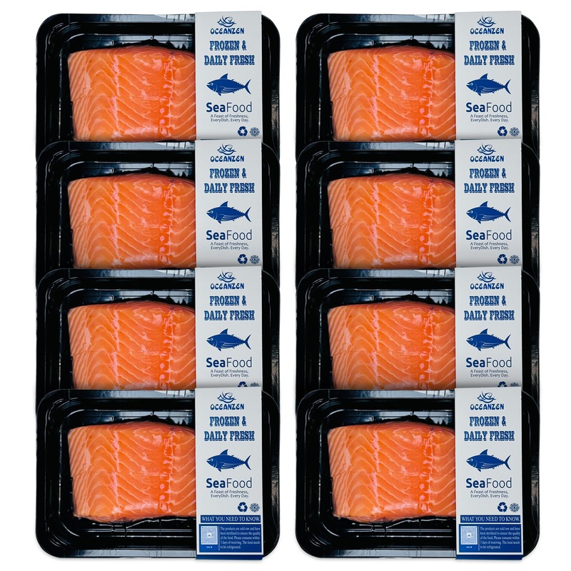 Oceanzen: Premium Quality,Atlantic Salmon – 8 Packs Of (2 X 6 Oz Fresh Skinless Fillets) Shipped Frozen,Sashimi Grade – Sustaina