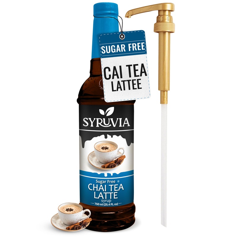 Syruvia Sugar Free Chai Tea Syrup With Syrup Pump Dispenser – Chai Tea Syrup Flavor, 25.4 Fl Oz – Perfect For Cocktails, Ice Tea