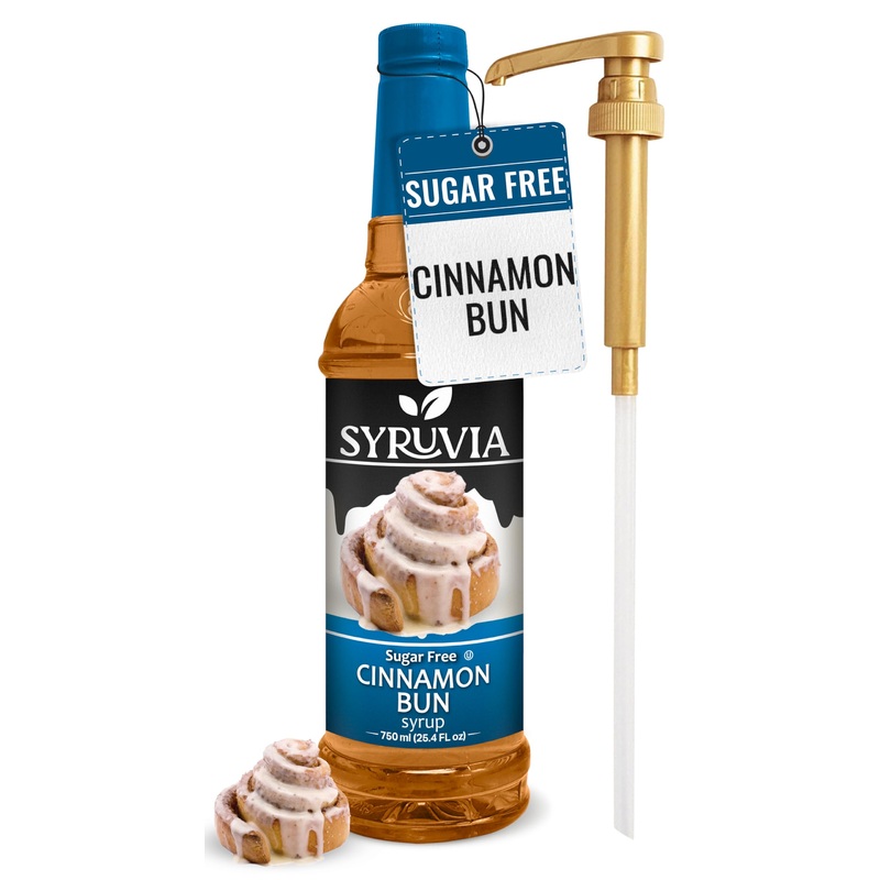 Syruvia Sugar-Free Cinnamon Bun Coffee Syrup – 25.4 Fl Oz Premium Coffee Flavoring Syrup – 0 Calorie- Kosher Coffee Syrups, Glut