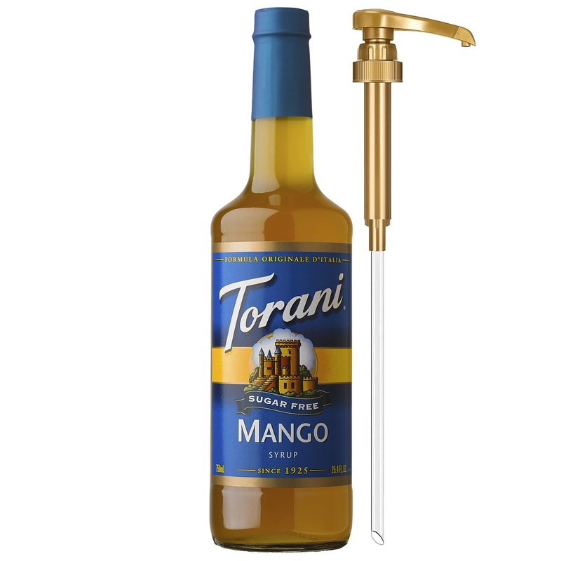 Torani Sugar Free Syrup, Mango Flavored Syrup For Drinks, Zero Calorie, Glass Bottle With Pump Included, 25.4 Fl Oz