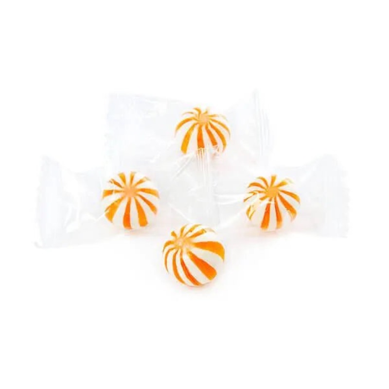 YumJunkie Sassy Spheres Orange Striped Candy Balls – Petite: 5LB Bag