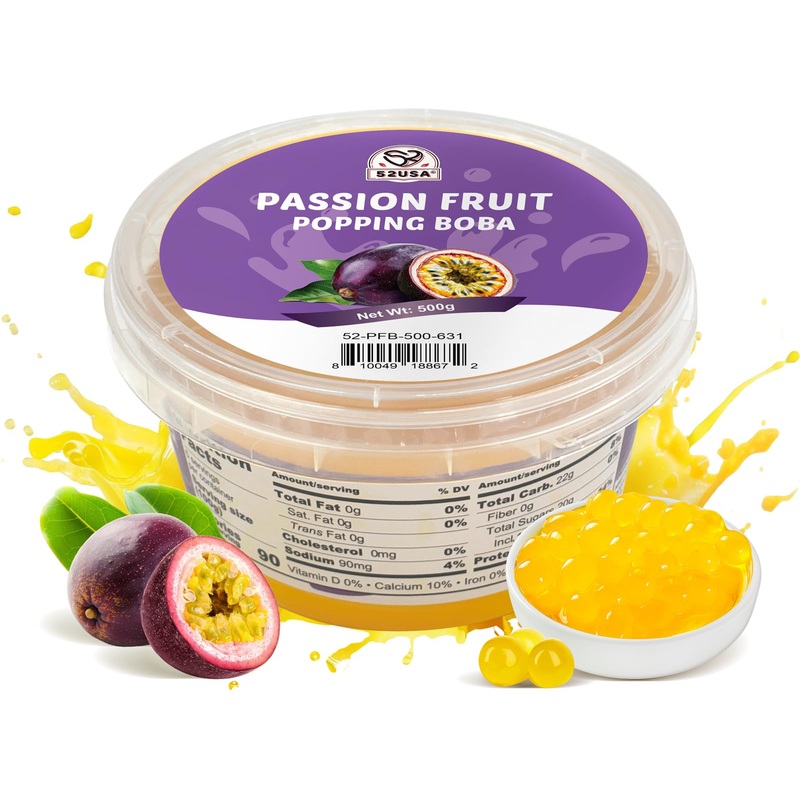 52Usa Passion Fruit Popping Boba (500G), Popping Pearls For Bubble Tea, Beverages, Sweets, Ice Cream, Shakes, Desserts & Smoothi