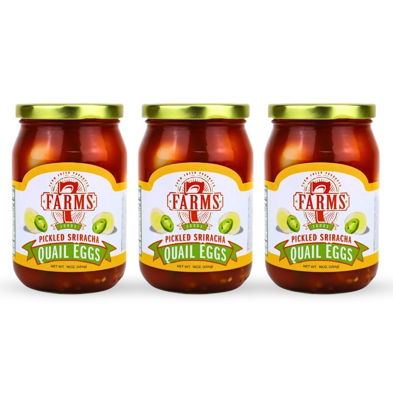 7 Farms Pickled Quail Egg 3 Pack – Mild, Jalapeno, Sriracha, And Cajun Flavors- 16 Ounce Glass Jars (Sriracha)