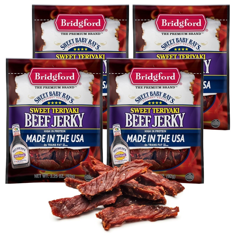 Bridgford Sweet Baby Rays Beef Jerky Sweet Teriyaki 3.25 Oz Pack Of 4 – Protein-Rich Snacks For Low Carb And High Protein Diets