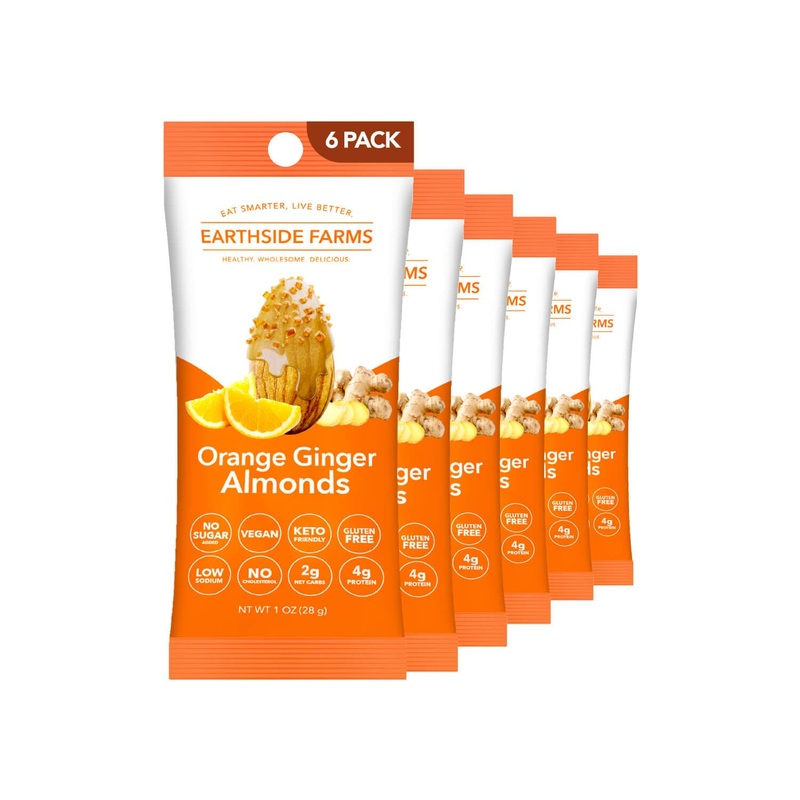Earthside Farms Orange Ginger Almonds, Candied Almonds, Low Sugar Keto Snack, Non Gmo, Plant Protein, Vegan, Whole, Natural, Sup