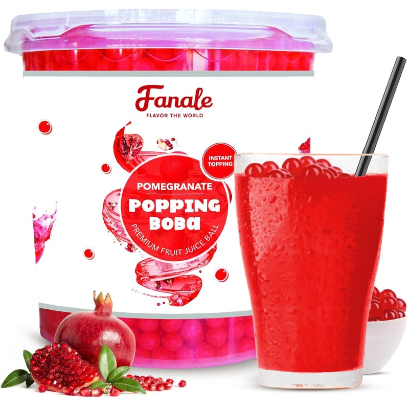 Fanale Pomegranate Popping Boba Pearls, Vegan, Non Gmo, Gluten Free, Fat Free, Perfect For Bubble Tea, Smoothies, Ice Cream, Des