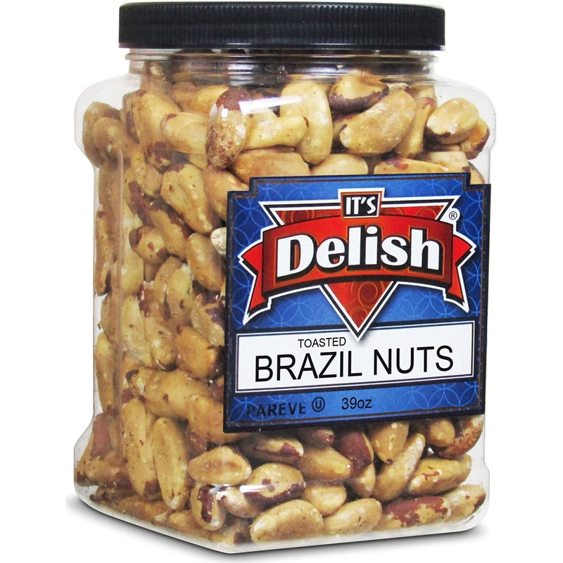 Gourmet Toasted Brazil Nuts By Its Delish, 39 Oz Jumbo Reusable Container (Jar) – Oven Fresh Dry Roasted Whole Shelled Brazil Nu