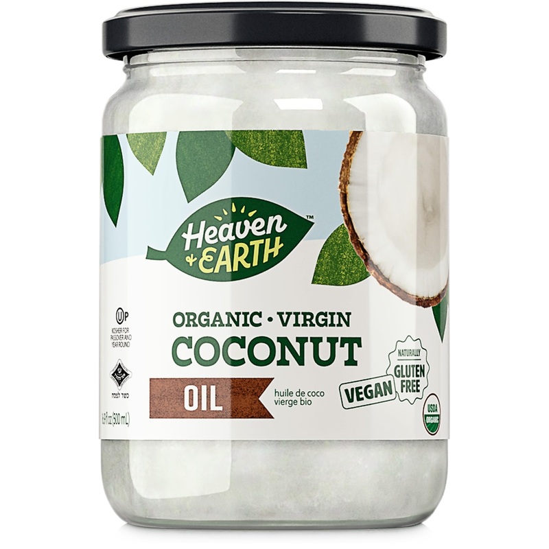 Heaven & Earth Organic Unrefined Virgin Coconut Oil, 16oz Glass Jar, Cold Pressed for Cooking, Hair & Skin, Kosher
