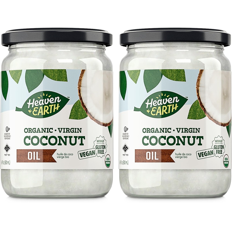 Heaven & Earth Organic Unrefined Virgin Coconut Oil, (2 Pack) 16Oz | Glass Jar | Cold Pressed | Coconut Oil For Cooking, Hair &