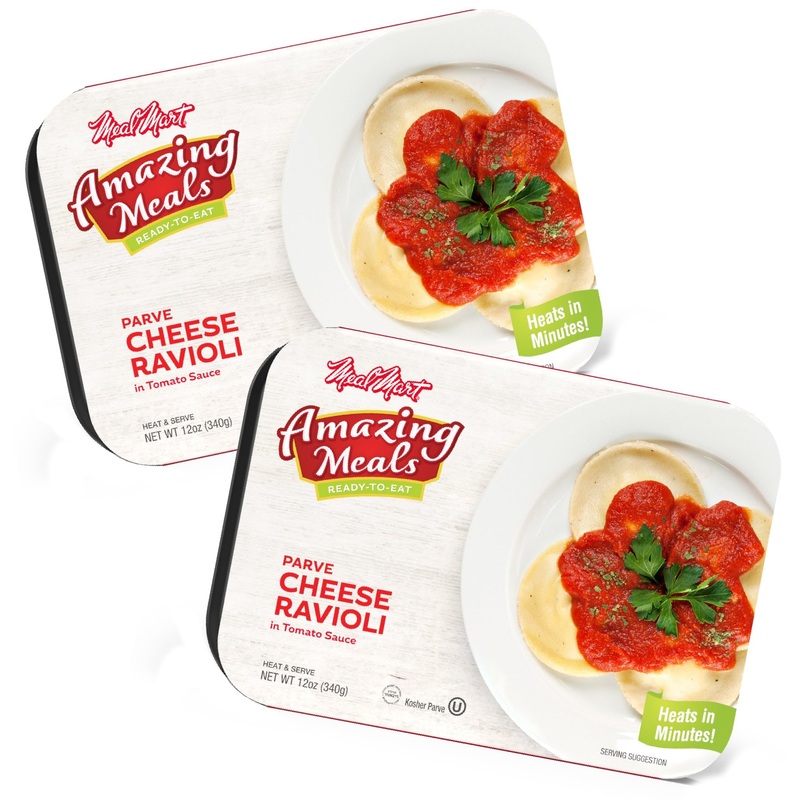 Kosher Parve Ready Meals – Cheese Ravioli In Tomato Sauce, Mre Meals Ready To Eat, Halal, (2 Pack) Prepared Entree Fully Cooked,