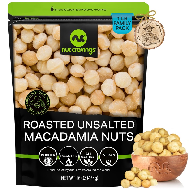 Nut Cravings – Roasted Macadamia Nuts – No Shell, (16Oz – 1 Lb) Bulk Nuts Packed Fresh In Resealable Bag – Healthy Protein Food