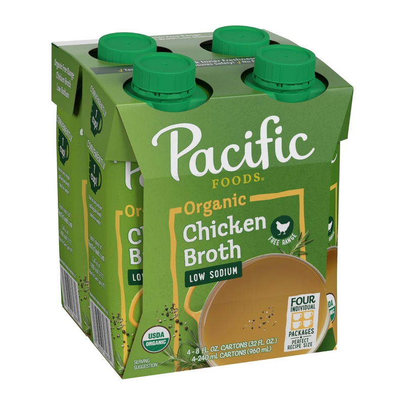 Pacific Foods Low Sodium Organic Free-Range Chicken Broth, 8 oz Carton, Pack of 4 – Healthy, Delicious, and Convenient Cooking Essential