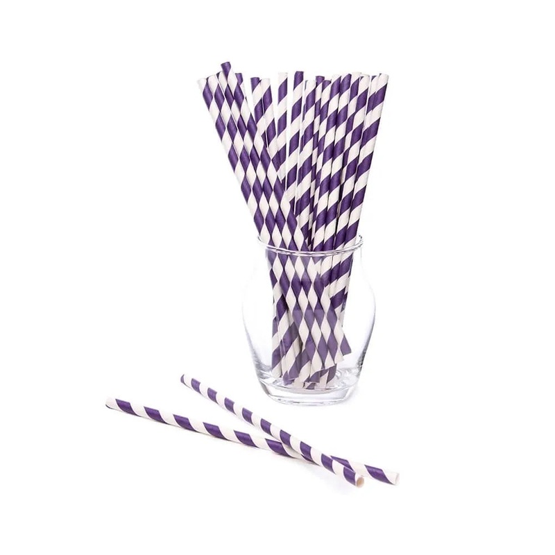 Paper 7.75-Inch Drinking Straws – Purple Stripes: 25-Piece Pack