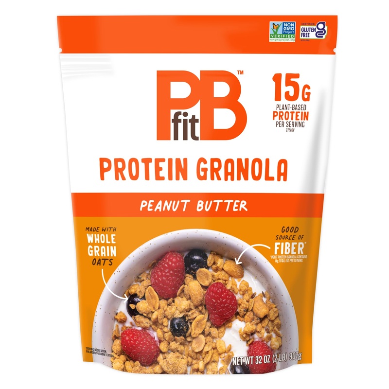 Pbfit Peanut Butter Protein Granola, 15G Plant-Based Protein 22% Dv, Made With Whole Grain Oats And Chia Seeds, Gluten Free, For