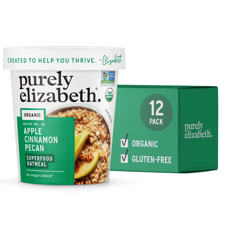 Purely Elizabeth Organic Apple Cinnamon Superfood Oatmeal Cups, Great For Overnight Oats, Gluten-Free, 2 Ounce (Pack Of 12)