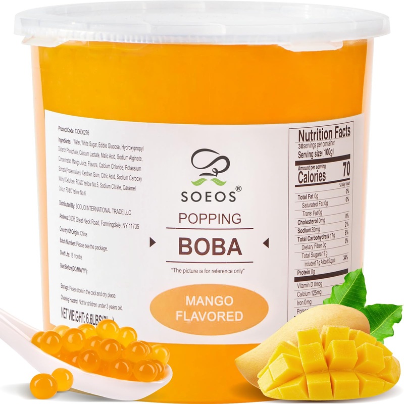 Soeos Mango Popping Boba Pearls 6.6 lb – Bursting Boba for Bubble Tea, Shakes, Desserts, Smoothies, and Ice Cream Topping – Yellow