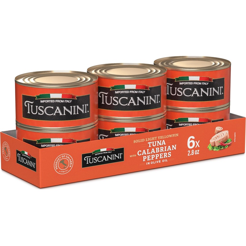 Tuscanini Italian Solid Light Yellowfin Tuna In Olive Oil With Calabrian Chili Peppers, 2.82Oz (6 Pack) No Msg | Natural Flavors