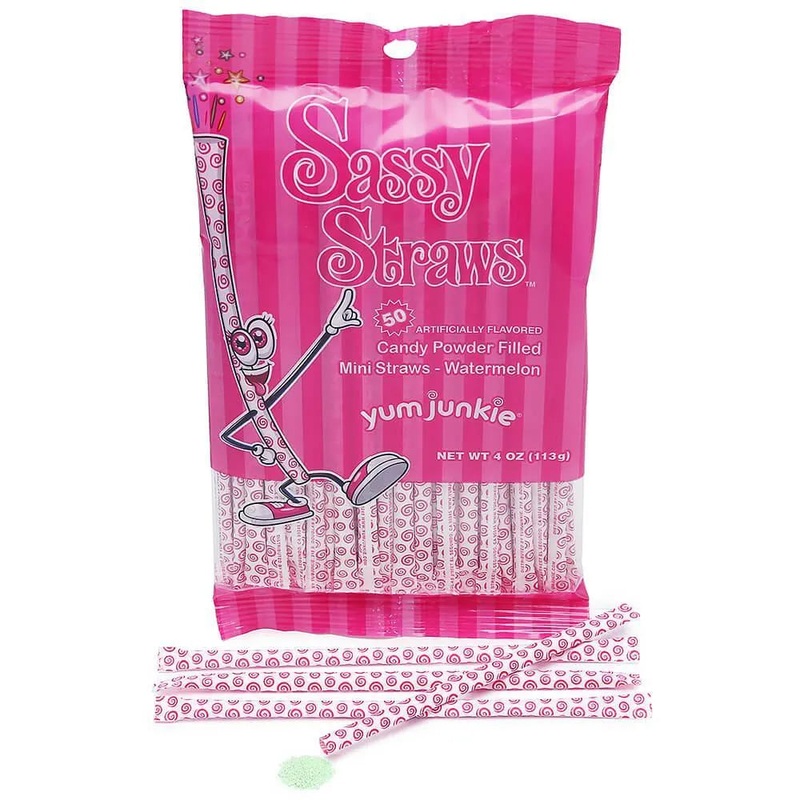 YumJunkie Sassy Straws Candy Powder Filled Mini Straws – Watermelon: 50-Piece Bag