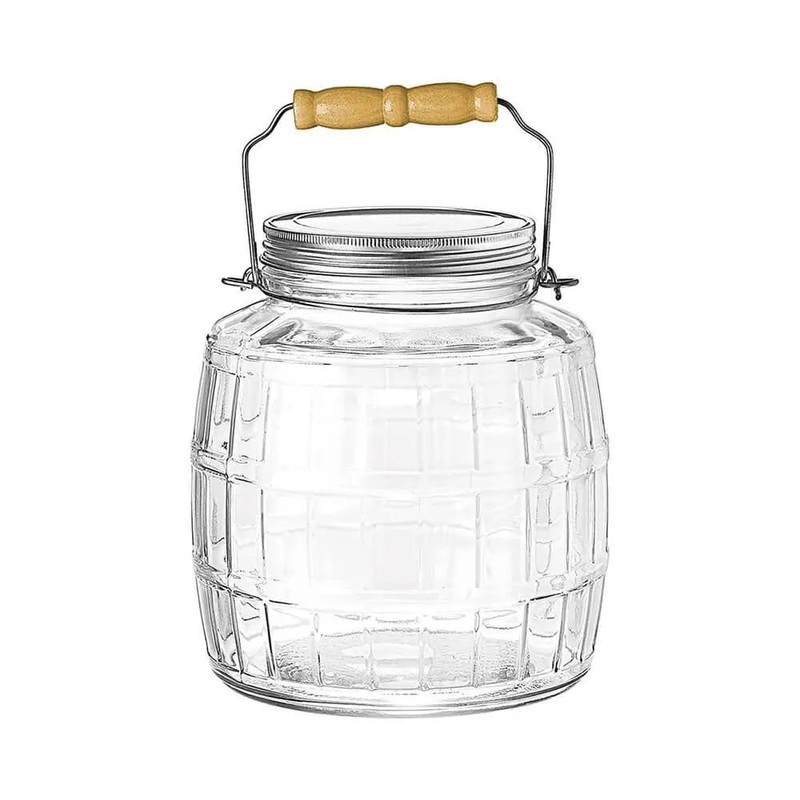 1 Gallon Barrel Jar with Brushed Metal Lid & Wood Handle