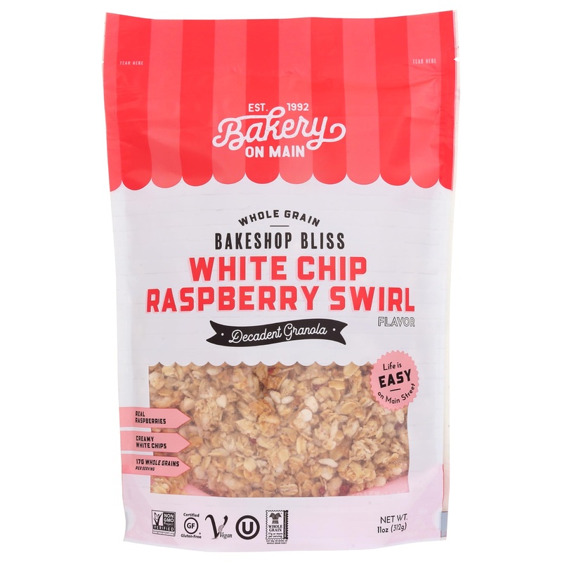 Bakery On Main Decadent Granola, White Chip Raspberry Swirl – Whole Grain Bakeshop Bliss, Gluten-Free, Vegan, Non-Gmo, 11Oz