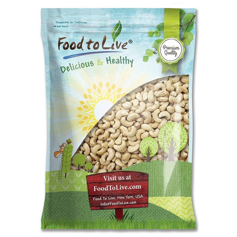 Food To Live – Raw Cashews, 8 Pounds Deluxe Whole Nuts, Unsalted, Unroasted Fancy Snack, Size W-320, Kosher, Vegan, Bulk, A Good