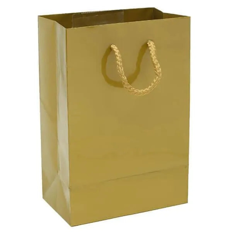 Glossy Candy Bags with Handles – Gold: 12-Piece Pack