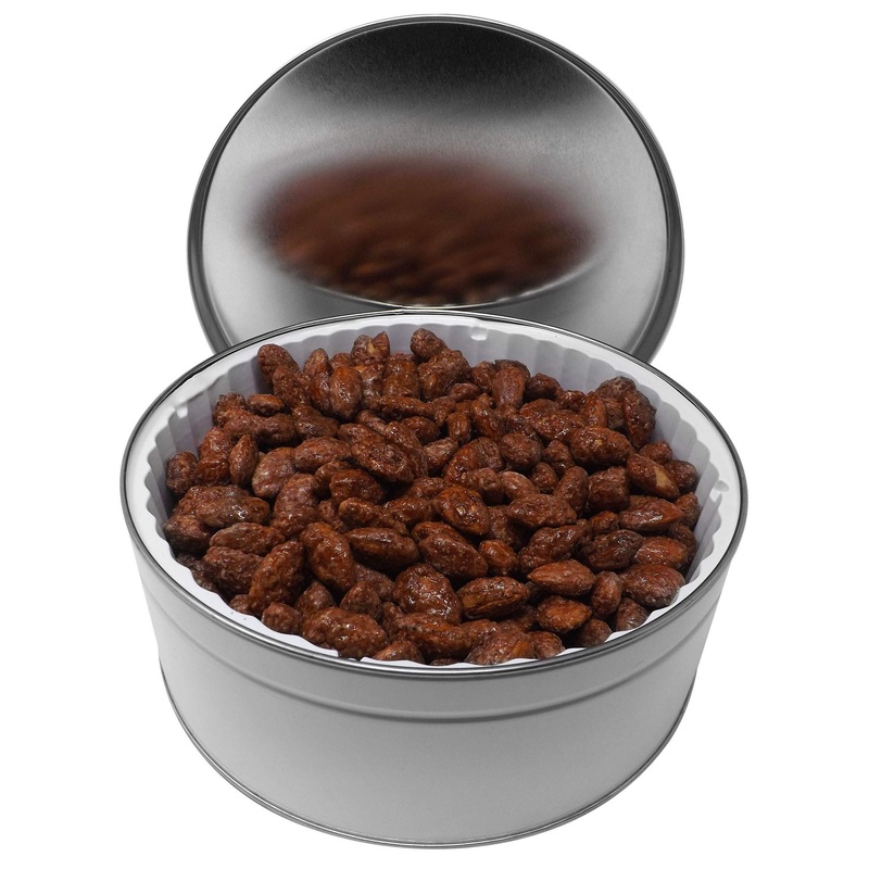 Gourmet Cinnamon Roasted Almond Gift Tin 36 Oz (2.25 Lb) Artisan Hand-Roasted Nuts Fresh To Order By Popn Nuts